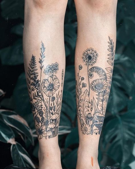 Botanical Tattoo Sleeve, Wildflower Tattoo, Wild Garden, Botanical Tattoo, Leg Tattoo, Tattoo Sleeve, Body Modifications, Sleeve Tattoo, Forearm Tattoo