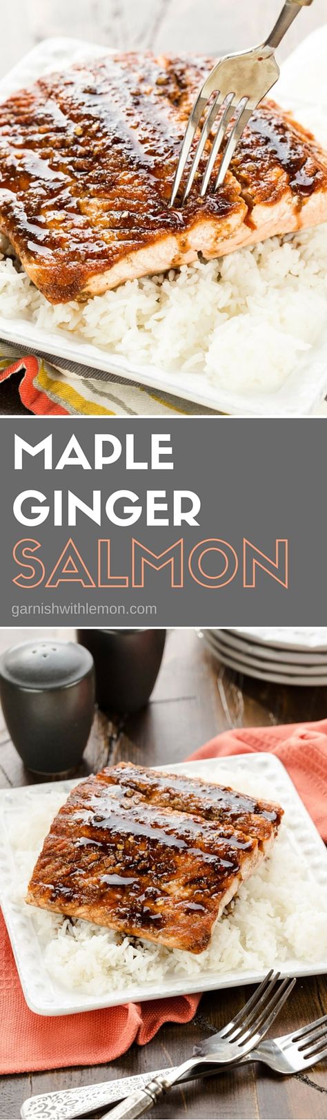 Looking to get more fish in your diet? This easy recipe for Maple Ginger Salmon will make a fish lover out of anyone! ~ http://www.garnishwithlemon.com Seafood Dinner Ideas, Sockeye Salmon Recipes, Bbq Fish, Ginger Salmon, Garlic Butter Salmon, Maple Balsamic, Sockeye Salmon, Cooking Salmon, Seafood Dinner