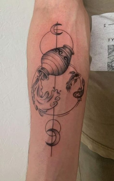 Aquarius Tattoo Design For Men, Pisces And Aquarius Tattoo Combined, Aquarius Vase Tattoo, Aquarius Tattoo Men, Aquarius Tattoo Designs For Women, Water Bearer Tattoo, Aquarius Tattoo Ideas, Aquarius Tattoo Designs, Tattoo Aquarius