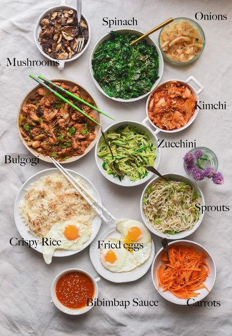 Korean Food Recipes Bibimbap, Be Bim Bop Recipe, Easy Bibimbap Bowl, Bimbimbop Recipe Easy, Korean Bibimbap Bowls, Bulgogi Bibimbap Recipe, Bibimbap Meal Prep, Bim Bap Bowl, Bip Bap Bowl