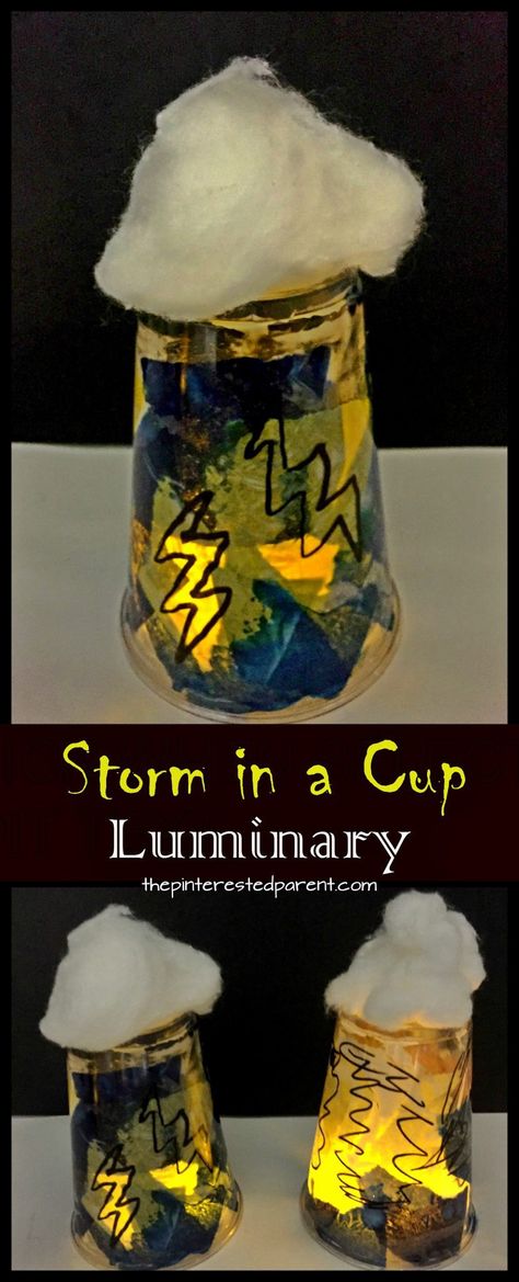 Plastic cup storm luminary. Weather, lightning and rain arts and crafts for kids. Spring projects for preschoolers and kids Lightning Craft Preschool, Lightning Craft, Storm Craft, Thunderstorm Craft Preschool, Thunderstorm Craft, Weather Art Projects, Tornado Crafts For Kids, Thunder And Lightning Activities Preschool, Preschool Storm Activity