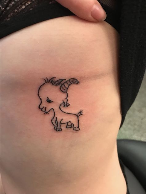 Little Billy goat tattoo Cartoon Goat Tattoo, Tiny Goat Tattoo, Billy Goat Tattoo, Goat Tattoo Cute, Baby Goat Tattoo, Small Goat Tattoo, Cute Goat Tattoo, Tattoos Weird, Deadpool Hand