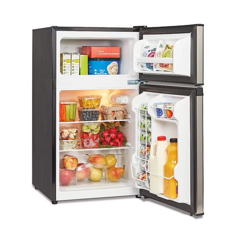 Free Shipping. Shop Cuisinart ® 3. 1 Cu. Ft. Compact Refrigerator with Freezer. Compact and classic in stainless steel, this modern mini fridge brings snacks and sustenance to dorm rooms, workshops, garages, studios and other small spaces. Small Refrigerator Ideas, Mini Fridge Snacks, Mini Fridge In Bedroom Aesthetic, Mini Fridge In Bedroom, Wine And Beer Fridge, Small Fridge, Bamboo Flatware, Red Dinnerware, Tiered Fruit Basket