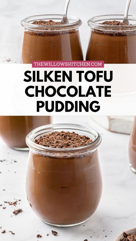 Photo of Silken Tofu Chocolate Pudding in jars Tofu Chocolate Cake, Silken Tofu Protein Pudding, Easy Vegan Pudding, Vegan Tofu Pudding, Healthy Vegan Chocolate Desserts, Super Easy Vegan Desserts, Chocolate Tofu Pudding, Tofu Pudding Vegan, Silken Tofu Chocolate Pudding