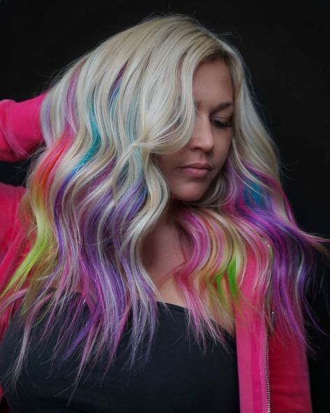 Liv Murphy // NY HAIR STYLIST☆ on Instagram: “TUTTI FRUITTI🍉 • @dreamcatchershair custom colored 20” tape in extensions @pulpriothair + @brazilianbondbuilder is the paint @k18hair…” Pink And Purple Hair, Purple Hair Color Ideas, Rainbow Highlights, Peekaboo Hair Colors, Purple Hair Color, Change Hair Color, Pulp Riot Hair Color, Pink Blonde Hair, Dyed Hair Purple