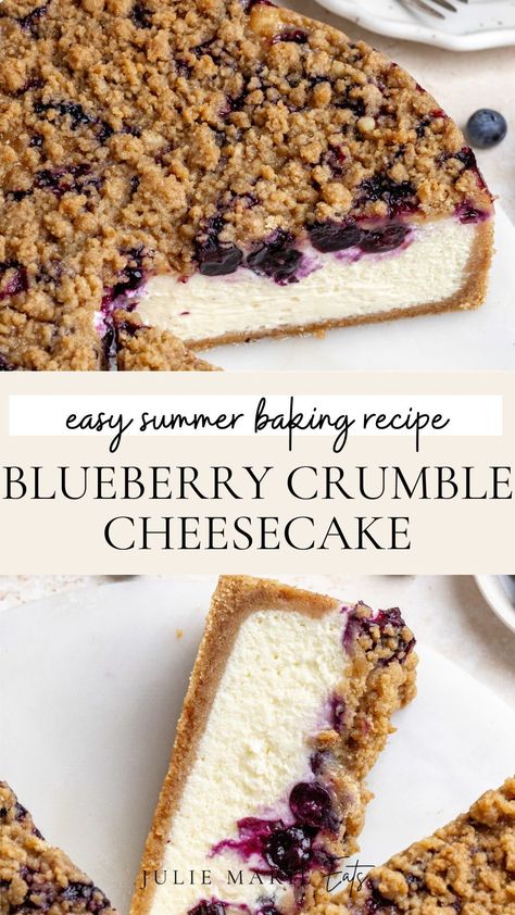 When it comes to the perfect baking recipe, this creamy cheesecake recipe made with fresh blueberries and a delicious crumble cookie crust will be a hit. Make this easy cheesecake recipe for Mother's Day or just to serve as a dinner party dessert. Follow for more fruit cake recipes and spring baking ideas Mothers Day Cheesecake Ideas, Blueberry Cobbler Cheesecake, Easy Mother’s Day Deserts, Dessert Recipes For Mother’s Day, Fruit Cheesecake Recipes, Mother’s Day Desserts, Spring Baking Ideas, Space Baking, Blueberry Crumble Cheesecake