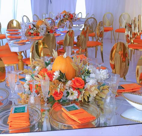 Table setup for uganda introduction decoration Introduction Decoration In Uganda, Burnt Orange Table Setting Wedding Ideas, Kwanjula Decor Uganda, Lobola Decor, African Wedding Theme, Zulu Wedding, Orange Wedding Decorations, Events Theme, Deco Cupcake