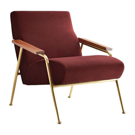 London Arm Chair (Brass, Velvet, Red Wine) - Armchairs - Living Room - FURNITURE Accent Chairs Mid Century, Salon Chairs For Sale, Hsr Layout, Black Velvet Chair, Restoration Hardware Chair, Comfy Leather Chair, Chair Mid Century, Mid Century Accent Chair, Mid Century Modern Accent Chairs