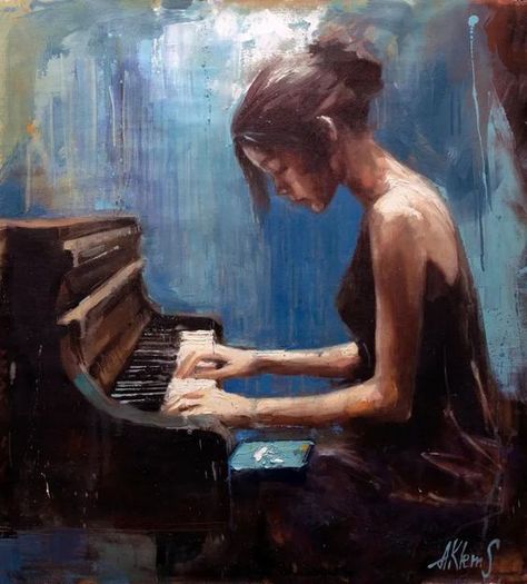 معرض فني, Dark Paintings, Piano Art, Painting Of A Woman, Playing Piano, Old Paintings, Black Aesthetic Wallpaper, Dreamy Art, Girly Art