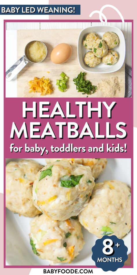 white chicken meatballs with flecks of veggies baked in Chicken Meatballs Crockpot, Meatballs For Baby, Meatballs With Veggies, Carrot Meatballs, Blw Foods, Finger Food For Baby, Food For Baby, Ground Chicken Meatballs, Chicken Baby Food