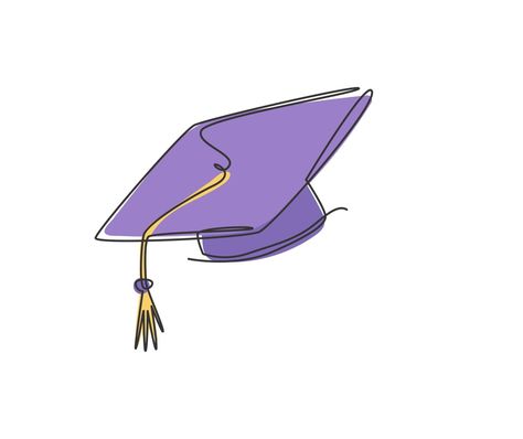 One continuous line drawing of graduation cap. Academical graduation hat equipment element icon template concept. Treandy single line draw graphic design vector illustration Grad Cap Illustration, Graduation Cap Vector, Grad Hat Drawing, Graduation Hat Drawing, Graduation Cap Cute, Graduation Graphic Design, Grad Cap Drawing, Graphic Design Graduation, Graduation Cap Illustration