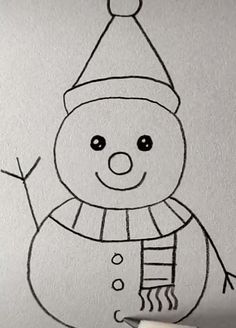 Snow Man Drawing For Kids, Simple Snowman Drawing, How To Draw A Snowman, Snowman Drawing For Kids, Snowman Drawing Easy, Cute Snowman Drawing, Cartoon Easy Drawing, How To Draw Snowman, Snowman Drawings