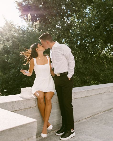 Cake anyone? Obsessed with this little save the date cake that A + M had made for their engagement session 🍰 engagement photo inspo, old money aesthetic, engagement photos, editorial wedding photography, unique engagement session ideas #editorialweddingphotographer #weddinginspiration #weddinginspo #modernbride #modernwedding #2024bride #2025bride #columbusweddingphotographer #614weddings #columbusbride #cbuswedding #clevelandweddingphotographer #cincinnatiweddingphotographer #cincybride #oh... Engagement Photos With Cake, Save The Date Picture Ideas, Save The Date Aesthetic, Save The Date Cake, Old Money Engagement Photos, Engagement Photos Editorial, Save The Date Photoshoot, Save The Date Photo Ideas, Aesthetic Engagement Photos