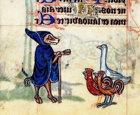 2 chickens, A duck and a priest? Medieval Doodles, Medieval Marginalia, Medieval Painting, Medieval Animals, Medieval Garden, Manuscript Illumination, Medieval Drawings, Medieval Manuscripts, Medieval Artwork