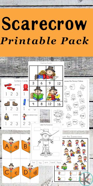 Free Scarecrow Printable Pack with counting, color words, alphabet, labeling, adding, subtracting, syllable counting, and so much more for preschool, prek, kindergarten, first grade Scarecrow Worksheets, Scarecrow Kindergarten, Preschool Scarecrow, Scarecrow Printable, Counting Syllables, Scarecrow Craft, Fall Worksheets, Holiday Worksheets, Preschool Crafts Fall