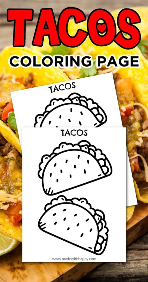 Color a tasty taco adventure! Dive into our Taco Coloring Page and add your own flavors with fun colors. Perfect for all ages! Taco Crafts, May Crafts, Printable Coloring Pages For Kids, Quick And Easy Crafts, Preschool Arts And Crafts, Quick Crafts, Printable Activities For Kids, Cool Coloring Pages, Easy Crafts For Kids