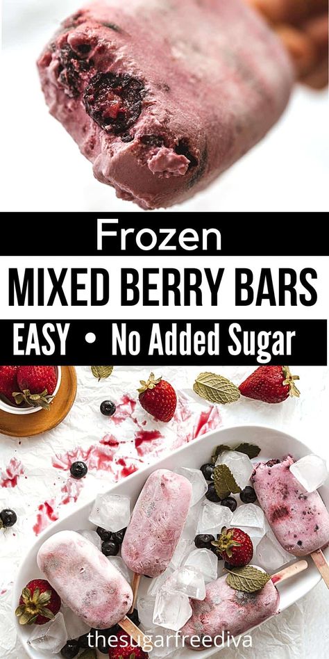 Frozen Berry Recipes, Frozen Fruit Snacks, Sugar Free Popsicles, Frozen Fruit Bars, Mouthwatering Desserts, Sugar Free Fruits, Fruit Bars, Healthy Ice Cream Recipes, Fruit Ideas