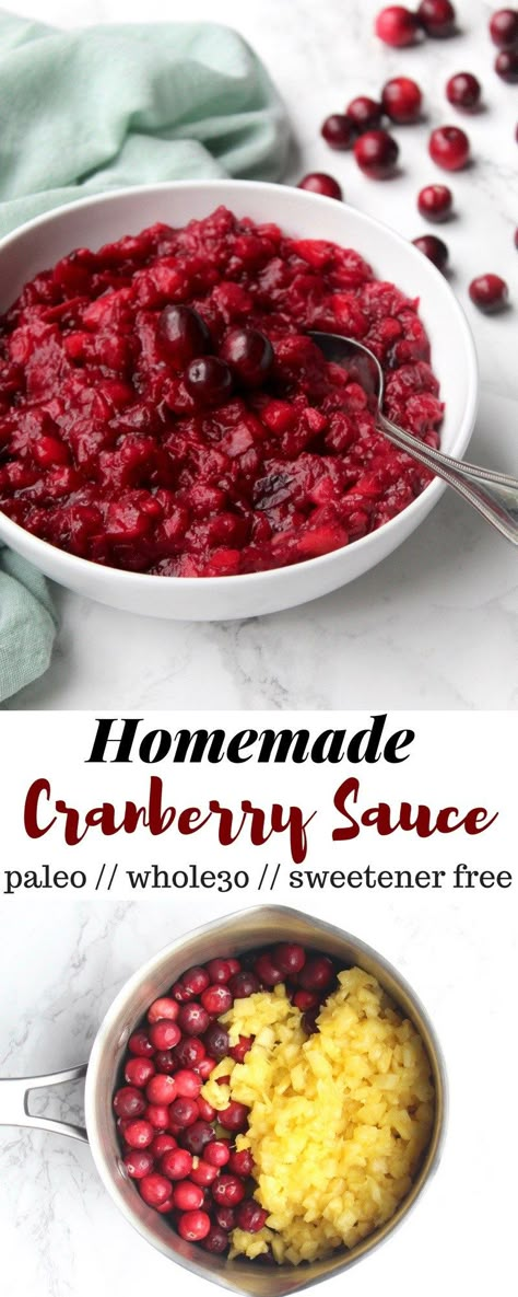 Just 3 ingredients makes this healthy sweetener free Homemade Cranberry Sauce. The perfect compliment to your holiday feast. Whole30, paleo, vegan, and gluten and dairy free - Eat the Gains Quick Thanksgiving Recipes, Paleo Thanksgiving Recipes, Paleo Thanksgiving, Healthy Sweeteners, Homemade Cranberry Sauce, Best Thanksgiving Recipes, Easy Thanksgiving Recipes, Cranberry Sauce Recipe, Healthy Holiday Recipes