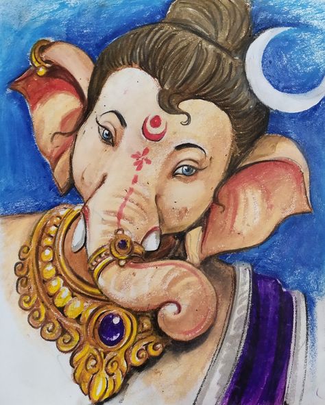 Ganesh Krishna Images, Ganpati Face Drawing, Ganesha Face Drawing, Ganpati Ji Drawing, Ganpati Paintings Creative, Shiv Drawing, Ganesh Ji Drawing, Shiv Art, Ganpati Painting