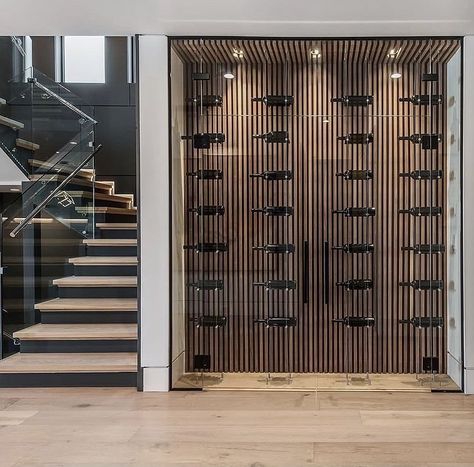 Wine Cellar Under Stairs, Zigarren Lounges, Under Stairs Wine Cellar, Wine Wall Display, Wine Bar Design, Reno Tips, Wine Cellar Wall, Wine Storage Wall, Wine Room Design