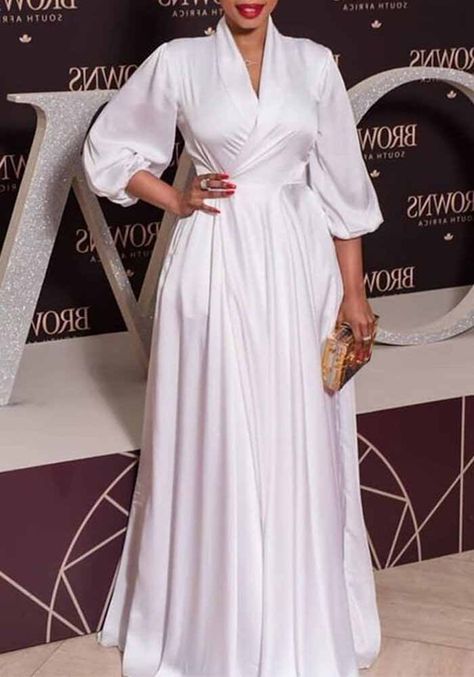 Casual Prom Dresses, Dresses For Formal Events, Quarter Sleeve Dress, Straight Clothes, White Chic, Vogue Dress, White Long Sleeve Dress, Solid Color Dress, Straight Dress