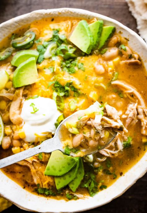 Crock Pot Recipes White Chicken Chili, White Chicken Chili Elote, Cooking Light White Chicken Chili, Gut Friendly Crockpot Recipes, Light White Chicken Chili, Thai Chicken Chili, White Chili Chicken Recipe Dairy Free, Clean White Chicken Chili, White Chicken Chili With Tomatillos