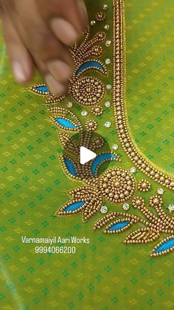 Hand Designs For Blouses Aari Work, Arri Embroidery Designs, Aariwork Design Pattern, Simple Art Work Design, Blouse Back Neck Designs Latest Simple Aari Work Designs, Aari Bead Work Designs, Aari Kodi Design Blouse, Blouse Designs Latest Aari Work, Green Blouse Embroidery Designs