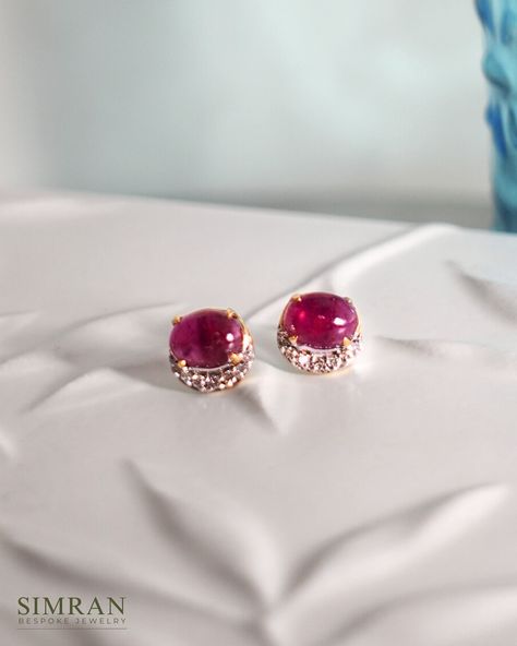 Many patrons seek smaller pieces of jewelry that look contemporary and stylish when worn to work. These lovely ruby cabochon earrings, adorned with a touch of diamonds in a pave setting, are designed with elegance and subtlety in mind. • • • • • • • • • #simranbespokejewelry #simrangosal #luxuryjewerly #luxuryjewelrydesign #oneofakindjewelry #earrings #rubyjewelry #gemstonejewelry #earthminedgemstones #oftheearthbytheearthfortheearth #oneofakindearrings #rubies #birthstones #rubyear... Traditional Ruby Gemstone Earrings, Traditional Red Gemstone Earrings, Faceted Oval Ruby Jewelry, Luxury Ruby Gemstone Earrings, Elegant Ruby Earrings Nickel-free, Romancing The Stone, Cabochon Earrings, Ruby Earrings, Pave Setting