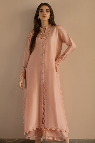 Show details for Whisper Pink (KUT246) Stylish Kurta Design, Plain Dress Designs Pakistani, Silk Designer Dresses, Deepak Perwani, Dress Design Pakistani, Silk Dress Design, Raw Silk Dress, Latest Dress Design, Raw Silk Fabric