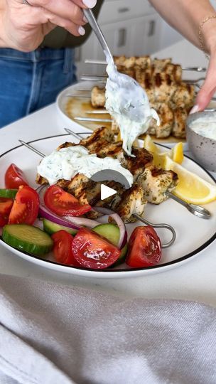 Greek Chicken Souvlaki (Best Grilling Recipe!) | Nothing beats this Greek chicken souvlaki for a super tasty yet easy summer grilling idea 😉 Just don't forget the tzatziki sauce! | By Downshiftology | Guys are going to love these
chicken skewers with great Greek flavor. Chicken souvlaki
is one of my favorite summertime grilling recipes
because it combines the triumph that I hold near and dear when
it comes to making recipes and that's easy, healthy, and
delicious. There's just a handful of ingredients in this
dish and the bright lemony, garlic, herby flavor is
repeated in both the chicken marinade and the sauce that
with different herbs in each. The chicken marinade gets dried
oregano and parsley while the gets chopped fresh dill mixed
with grated cucumber and yogurt. I grill this chicken Souvlaki Skewers, Greek Chicken Souvlaki, Chicken Souvlaki, Greek Flavors, I Grill, Easy Appetizers, Tzatziki Sauce, Greek Chicken, Summer Grilling