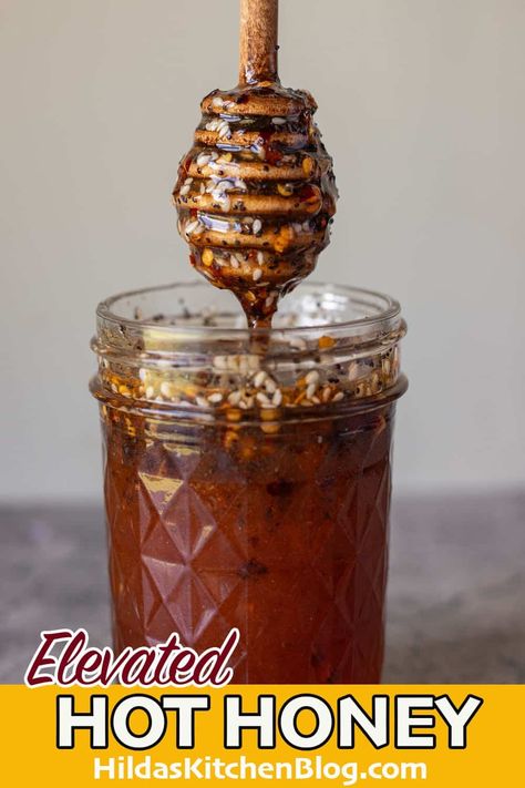 This infused hot honey goes with nearly everything, and is a sure way to impress your loved ones! Use as a condiment, or as an ingredient, to elevate your next recipe! Healthy Hot Honey Recipes, Diy Hot Honey, What To Put Hot Honey On, Make Hot Honey, How To Use Hot Honey, Hot Honey, Honey Sauce Recipe, Gourmet Pizza Recipes, Hot Honey Recipe