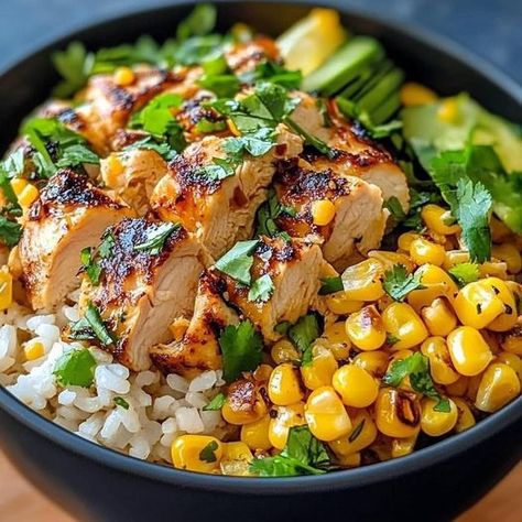 Street Corn Chicken Rice Bowl - Little Healthy Life Quick Easy Casseroles, Street Corn Chicken, Chicken Rice Bowl, Street Corn Salad, Chicken Recipes Boneless, Corn Chicken, Mexican Street Corn Salad, Chicken Rice Bowls, Rice Bowls Recipes