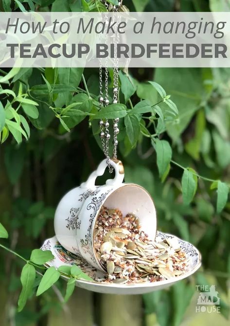 Teacup Bird Feeder Diy, Bird Feeders Diy Kids, Bird Feeder Diy, Teacup Bird Feeder, Teacup Crafts, Homemade Bird Feeders, Tea Cup Bird Feeder, Charity Shops, Jardim Diy