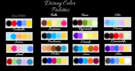 I made some color palettes with five colors each for all the Disney princesses including Esmeralda and Alice. Enjoy! Disney Villain Color Palette, Disney Character Color Schemes, Disney Princess Colors Palette, Disney Character Color Palettes, Disney Princess Color Palette, Disney Pallete, Disney Princess Bracelet Colors, Ipad Pro Tips, Teapot Ornament