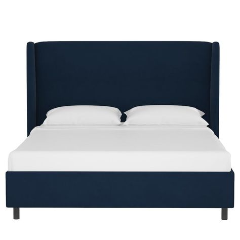 Alrai Wingback Upholstered Platform Bed & Reviews | AllModern Blue Velvet Bed, Low Profile Platform Bed, Dreams Beds, Wingback Headboard, Green Bedding, Bed Sets, Grey Bedding, Upholstered Platform Bed, Bedroom Furniture Beds