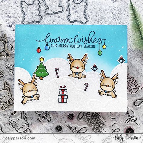 Mama Elephant Reindeer Games, Jingle Greetings Mama Elephant Reindeer Games, Christmas Cards Handmade Kids, Tiny Stamps, Reindeer Cards, Elephant Cards, Mama Elephant Cards, Elephant Christmas, Christmas Cards 2018, Hello Bluebird