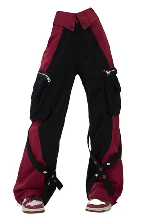 Black & Red Grunge Cargo Pants, red and black wide pants, cargo trousers png, boogzel Black And Red Techwear, Orange And Black Clothes, Illumi Outfit, Red And Black Clothes Aesthetic, Cargo Pants Reference, Clothes For Ocs, Red Clothes Png, Red Clothing Aesthetic, Outfits For Ocs