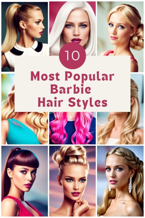 The 10 Most Popular Barbie Hair Styles To Try - Shop The Style Short Hair Barbie Hairstyle, Barbie Hair Inspiration, Barbie Hairstyles Real Life Hair, Barbie Hair And Makeup, Cute Barbie Hairstyles, Barbie Hair Ideas, Barbie Hair Styles, Barbie Hairstyles Real Life, Barbie Inspired Hair