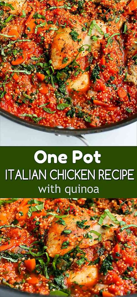 Chicken Thigh And Quinoa Recipes, Dinner Recipes Skillet, Chicken And Quinoa Recipes, One Pot Italian Chicken, Chicken Quinoa Recipes, One Pot Italian, Chicken And Quinoa, Sleeve Recipes, Quinoa Recipes Healthy