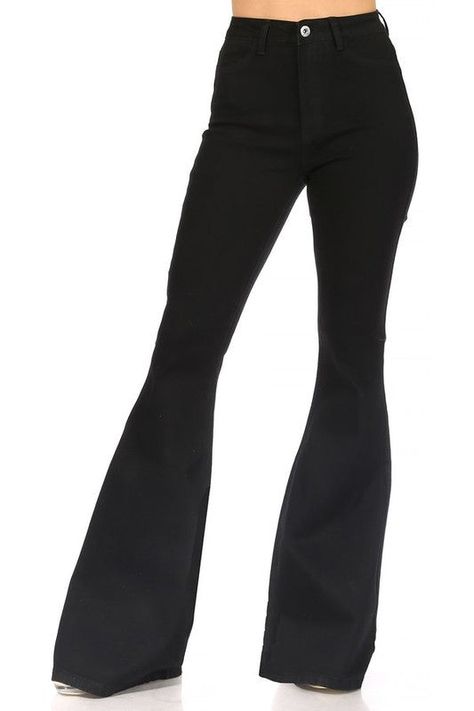 HIGH WAIST STRETCH BASIC DENIM FLARE JEANS Black Jeans Bell Bottoms, Bell Bottom Jeans Black, Black Bell Bottom Jeans, Flare Black Jeans, Black Flares, Denim Flare Jeans, Back In Black, Bottom Jeans, Tee Shirt Dress