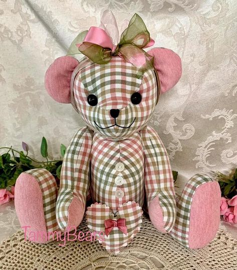 Custom Made Memory Bears from Your Loved Ones Clothing. - TammyBears Things To Sew Stuffed Animals, Remembrance Teddy Bear Pattern, Memory Owl Pattern Free, Memory Bear Ideas, Sewing Memory Projects, Small Memory Bears Pattern Free, Memory Animals From Clothes, Memory Items From Loved Ones Clothes, Memory Bears Pattern Free Printable