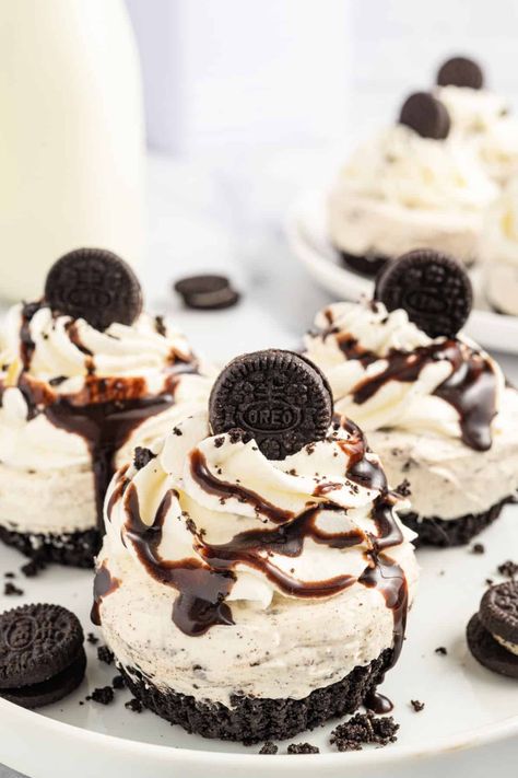 Mini Oreo Cheesecakes Recipe - Shugary Sweets Chocolate Pudding Cake Recipe, Chocolate Syrup Recipes, Mini Oreo Cheesecake, Creamy Chocolate Cheesecake, Chocolate Chip Cookie Cups, Oreo Cheesecake Recipes, Shugary Sweets, Homemade Vanilla Ice Cream, Soft Chocolate Chip Cookies