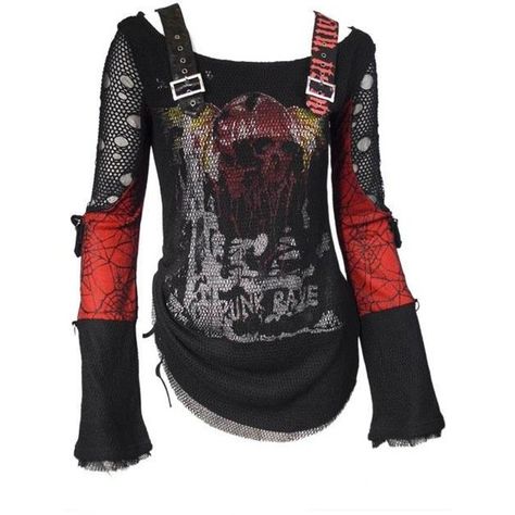 Punk Rave Beautiful Madness Top ❤ liked on Polyvore featuring tops, shirts, long sleeves, skull top, netted tops, long-sleeve shirt, punk tops and logo shirts Punk Tops, Net Sleeves, Gothic Tops, Gothic Clothing, Punk Rave, Emo Outfits, Estilo Punk, Punk Outfits, Emo Fashion