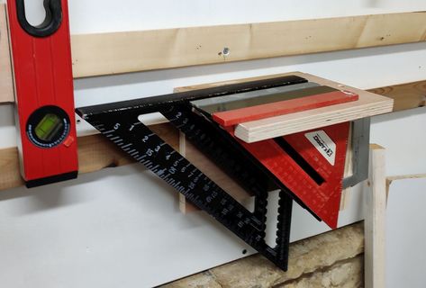 Speed Square Storage, Square Holder Diy, Speed Square Holder, French Cleat Storage, Tool Wall Storage, Cleat Wall, French Cleats, Tool Wall, Diy Garage Storage Cabinets