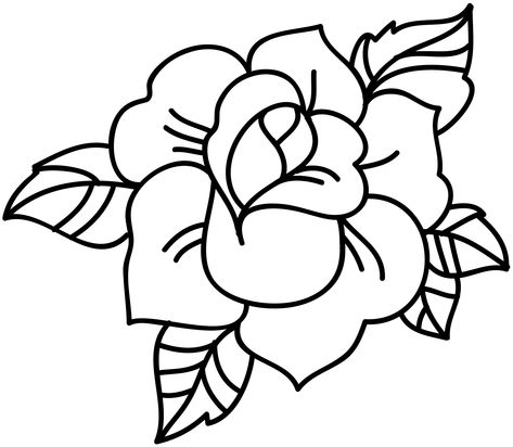 Tattoos To Trace, Flash Tattoo Drawings, Traditional Rose Tattoo Stencil, Traditional Tattoo Stencils Old School, Traditional Rose Tattoo Outline, Easy Rose Tattoo, Traditional Rose Outline, Tattoos To Practice, Easy Tattoo Outlines