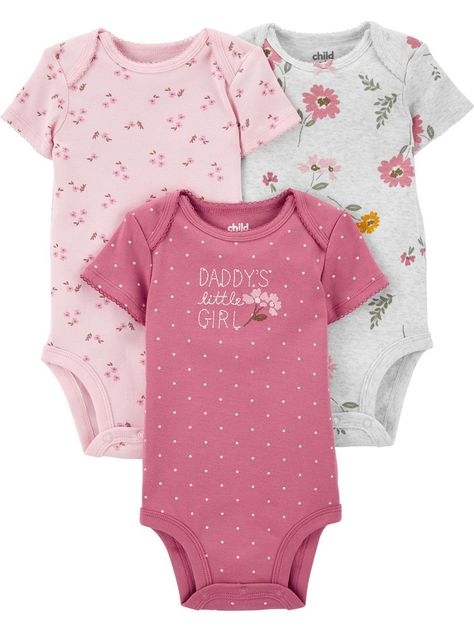 Child of Mine made by Carter's 3Pack Newborn Girls Bodysuits - Raspberry | Walmart Canada Baby Layette, Baby #5, Layette Set, Bebe Baby, Girl Onesies, Carters Baby, Baby Outfits, Short Sleeve Bodysuit