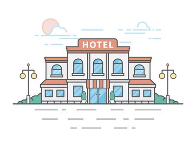 Hotel Hotel Illustration Building, Hotel Clipart, Hotel Graphic Design, Dribbble Illustration, Hotel Illustration, Hotel Drawing, Cafe View, Retro Hotel, Social Media Branding Design