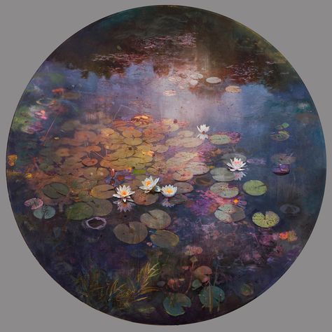 New Mixed Media Landscapes and Still Lifes That Merge Photography and Impressionism by Stev’nn Hall | Colossal Colossal Art, Simple Acrylic Paintings, Nature Art Painting, The Pond, Water Lilies, Lily Pads, Art Drawings Sketches, Impressionism, Painting Inspiration