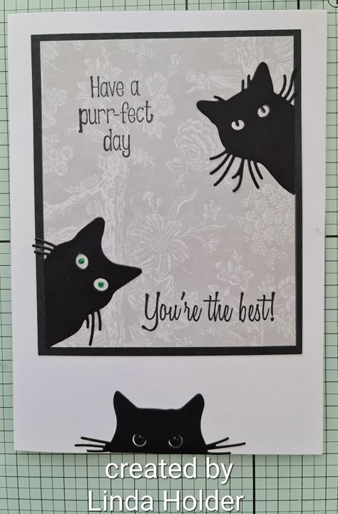 Cat Silhouette Cards, Black Cat Cards, Cards With Cats Handmade, Cat Birthday Cards Handmade, Cat Card Ideas, Cards With Cats, Crazy Cats Cards, Cat Cards Handmade, Stamped Christmas Cards