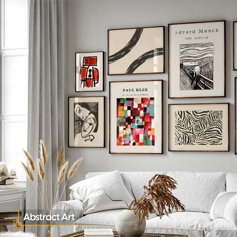 Modern Gallery Wall Art Set Framed Abstract Photo Frames Wall Art, Framed Wall Prints, Big Frames On Wall, Poster Collage Wall Layout, Gallery Wall Modern, Gallery Wall Art Prints, Modern Picture Frames, Eclectic Gallery Wall, Modern Gallery Wall